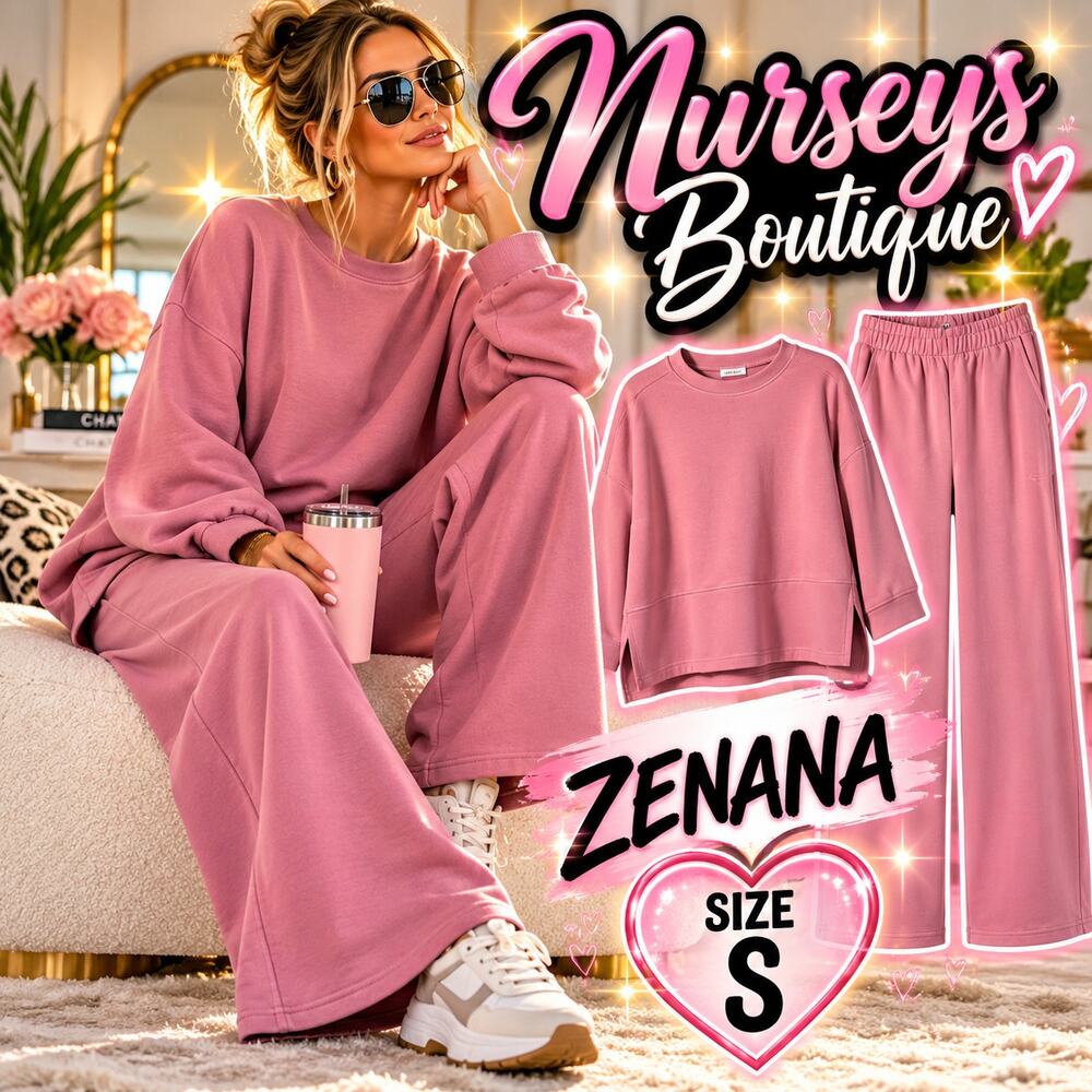 Zenana Small Pink Scuba 2 Piece Set Wide Leg Pants Oversized Pullover New in Bag
